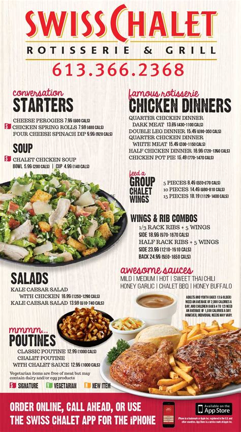 swiss chalet restaurant menu prices.